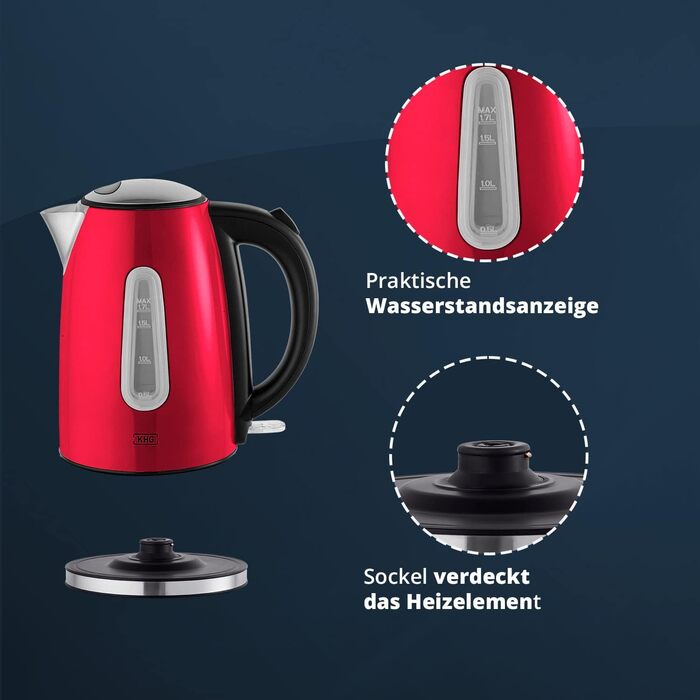 KHG Электрочайник 1,7 л нержавеющая сталь/светодиодная подсветка Red KHG