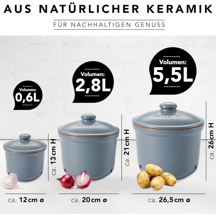 Набор горшков для хранения 3 предмета Grey Römertopf