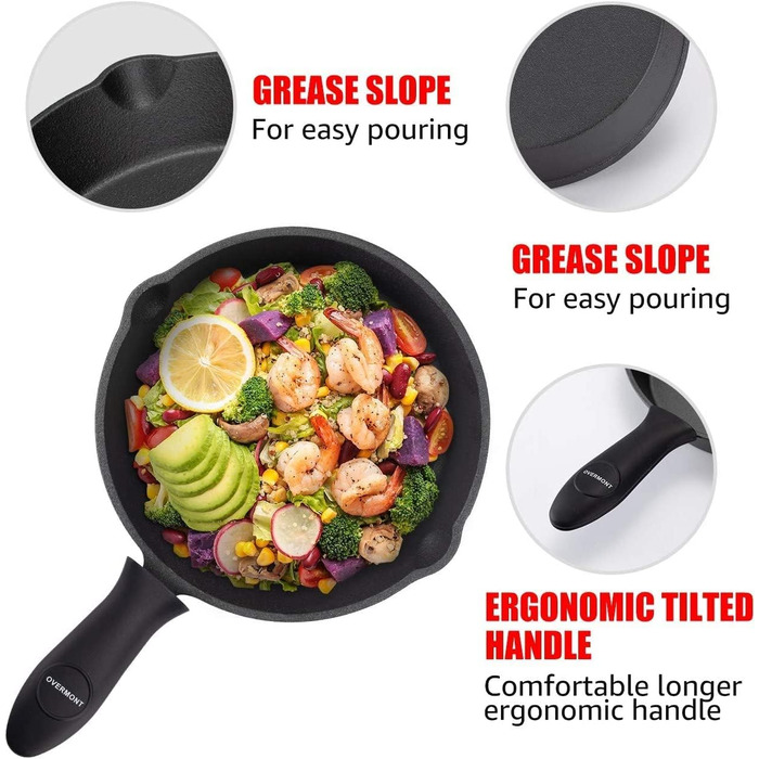 OVERMONT Набор из 3 чугунных сковородок с длинной ручкой Overmont