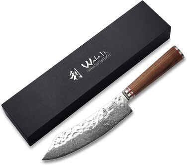 Профессиональный поварской нож из настоящей дамасской стали и рукояткой из оливкового дерева 20 см Wakoli