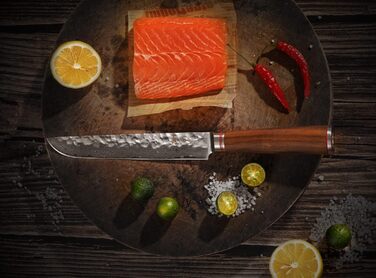 Профессиональный поварской нож из настоящей дамасской стали с рукояткой из орехового дерева 20 см Wakoli