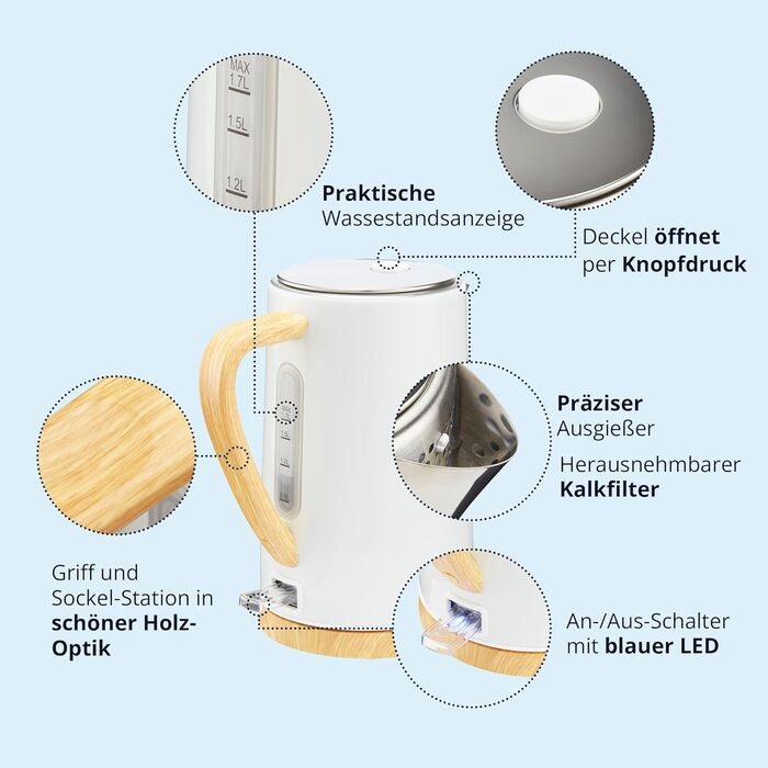 KHG Электрочайник 1,7 л и тостер на 2 ломтика пластик White KHG