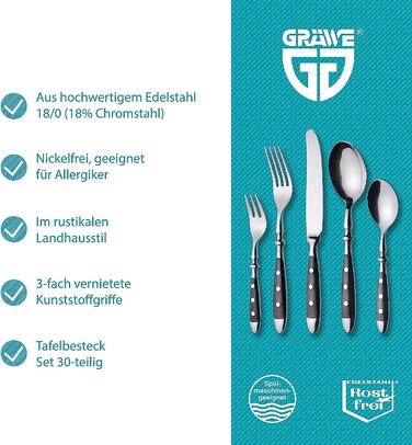 Набор столовых приборов на 6 человек, 30 предметов, нержавеющая сталь Nuremberg Series GRÄWE