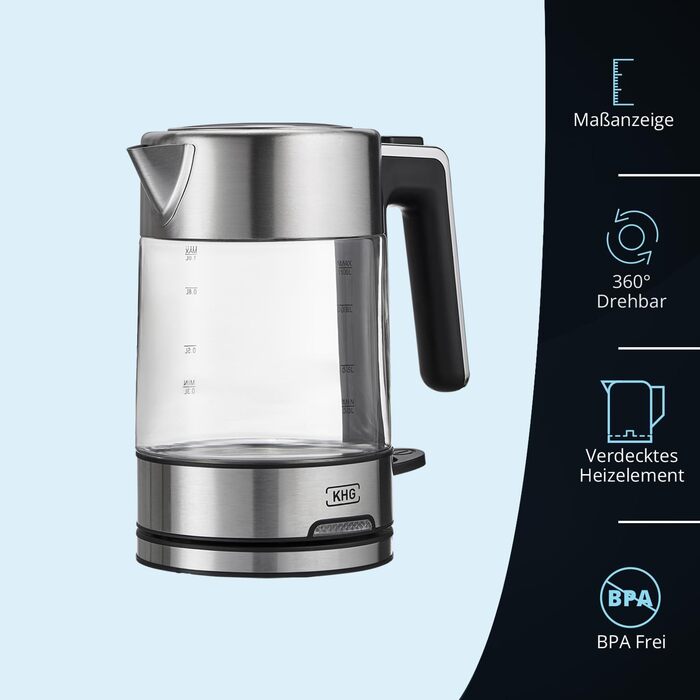 KHG Электрочайник 1 л 2200 Вт стекло/нержавеющая сталь WK-106 GE KHG