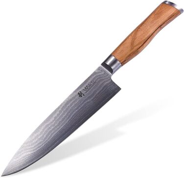 Высококачественный профессиональный нож с ручкой из оливкового дерева с дамасским лезвием Wakoli