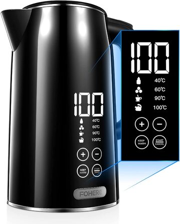 Электрочайник с двойными стенками 1,7 л 2200 Вт Black FOHERE