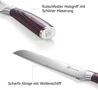 Нож для хлеба из углеродистой нержавеющей стали 20 см PAUDIN