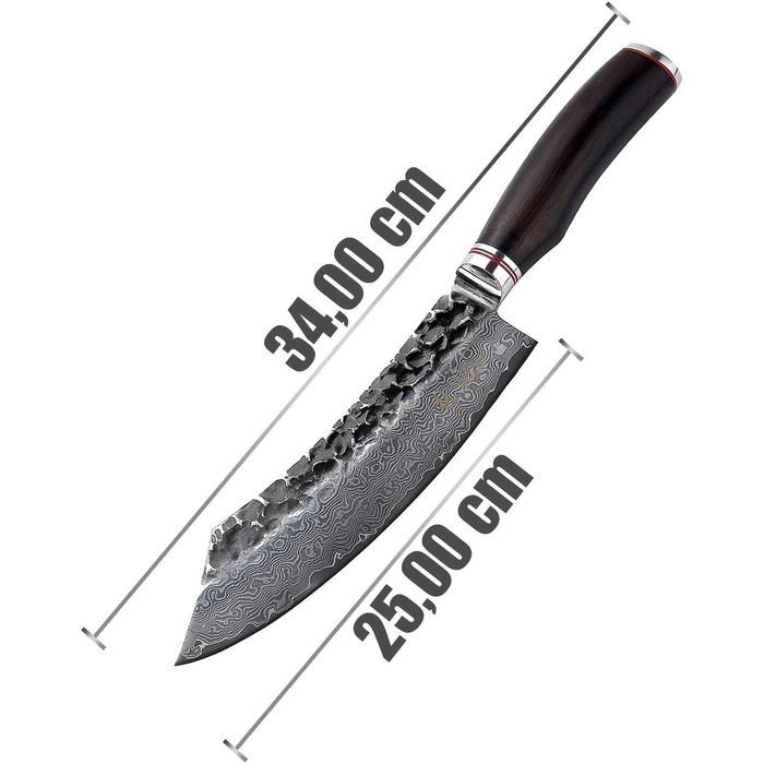Профессиональный нож из натуральной дамасской стали с рукояткой из молота и натурального дерева 20 см Wakoli