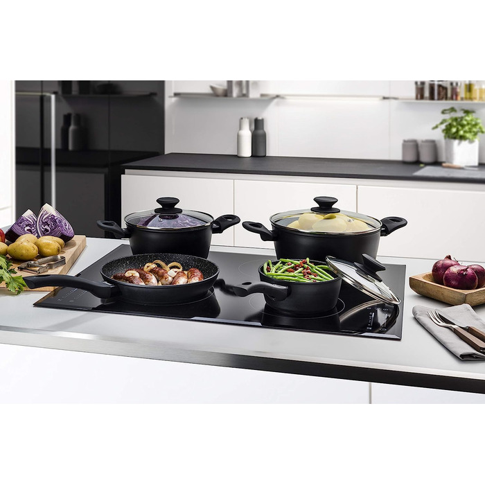 Набор из 7 кастрюль  с мраморным керамическим покрытием со стеклянной крышкой Linnuo