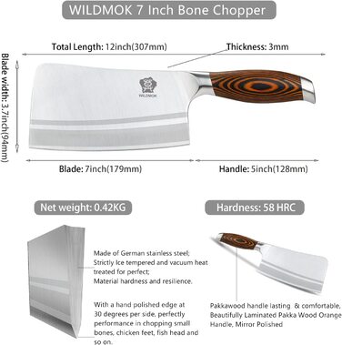 WildMok Нож-топорик для мяса 18 см сталь/дерево паквуд WILDMOK