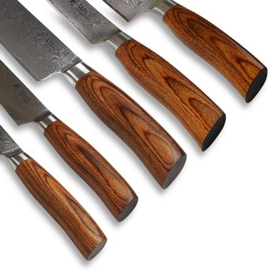 Набор ножей из дамасской стали с деревянными ручками с лезвиями длиной 8-20 см 67 слоев Wakoli Edib Pro