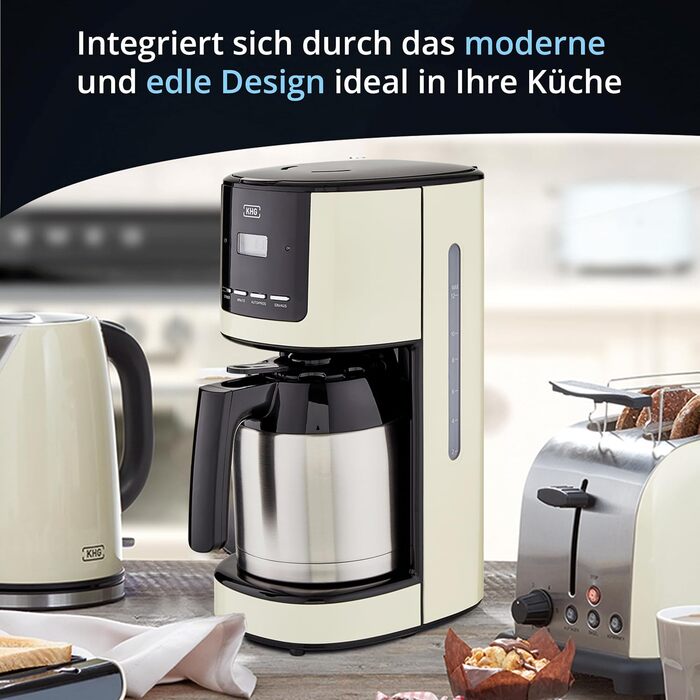 KHG Кофемашина 1,5 л 900 Вт нержавеющая сталь/пластик Cream KHG