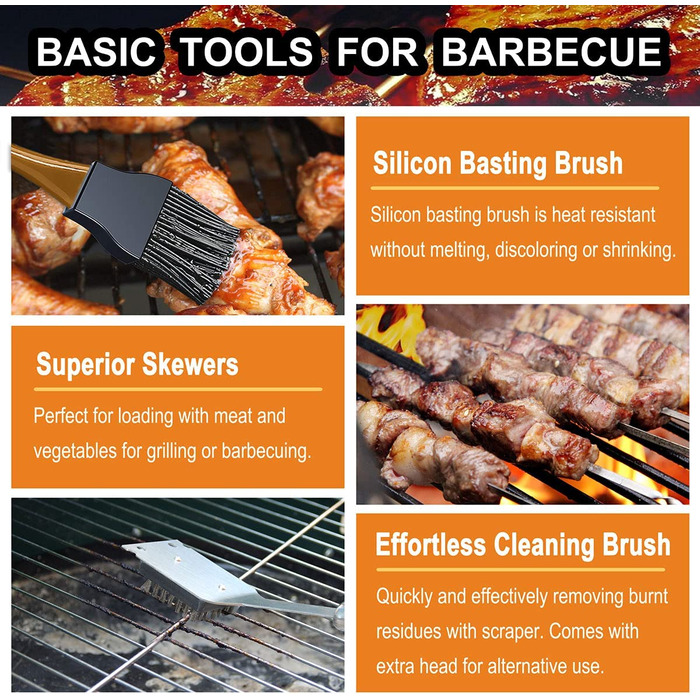 Набор прочнх аксессуаров для барбекю grilljoy из 31 предмета набор для барбекю из нержавеющей стали с сумкой для хранения в кемпинге, задняя дверь - идеальная посуда для барбекю, подарок для мужчин и женщин коричневого цвета