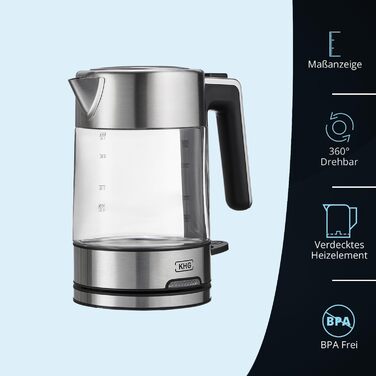 KHG Электрочайник 1 л 2200 Вт стекло/нержавеющая сталь WK-106 GE KHG
