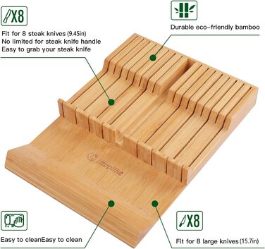 Подставка для ножей Utoplike из бамбука, вмещает 16 ножей и одну точилку для ножей