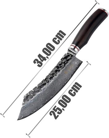 Профессиональный нож из натуральной дамасской стали с рукояткой из молота и натурального дерева 20 см Wakoli