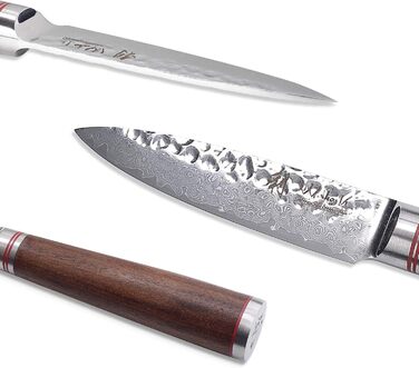 Профессиональный поварской нож из натуральной дамасской стали с рукояткой из орехового дерева 9 см 67 Wakoli