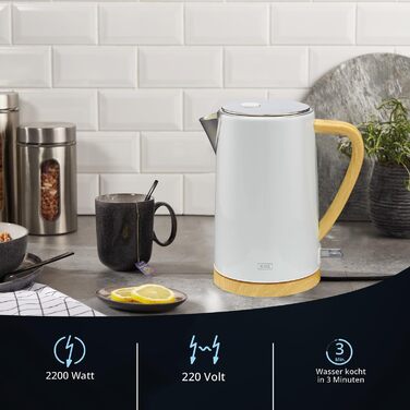 KHG Электрочайник 1,7 л нержавеющая сталь/пластик скандинавский стиль White KHG