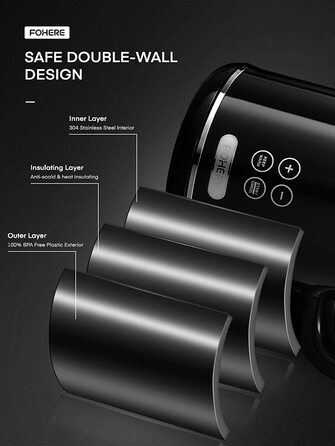 Электрочайник с двойными стенками 1,7 л 2200 Вт Black FOHERE