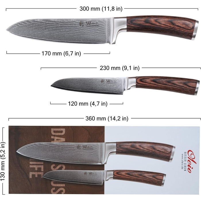Поварской набор из 2 кухонных ножей из дамасской стали Pakka Wood Edib Wakoli
