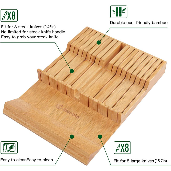 Подставка для ножей Utoplike из бамбука, вмещает 16 ножей и одну точилку для ножей