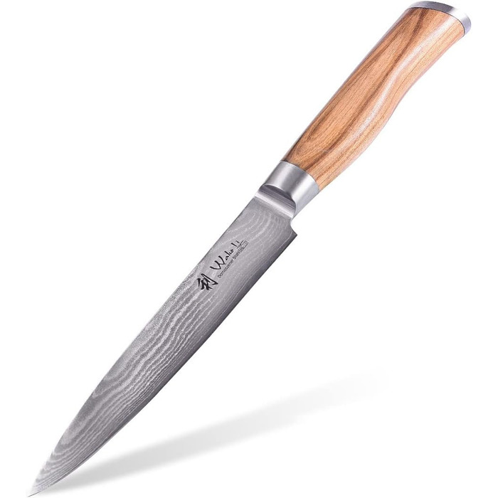 Универсальный нож из японской дамасской стали с ручкой из оливкового дерева 12,50 см лезвие Wakoli