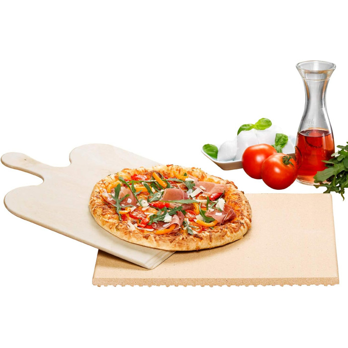 Набор камней для выпечки пиццы/хлеба PS 16 Камень из натуральной огнеупорной глины, безопасный для еды, размером 35 x 35 см, включая деревянную лопату