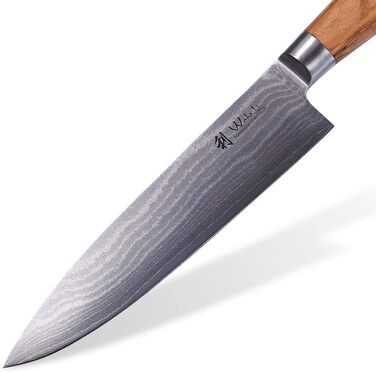 Высококачественный профессиональный нож с ручкой из оливкового дерева с дамасским лезвием Wakoli