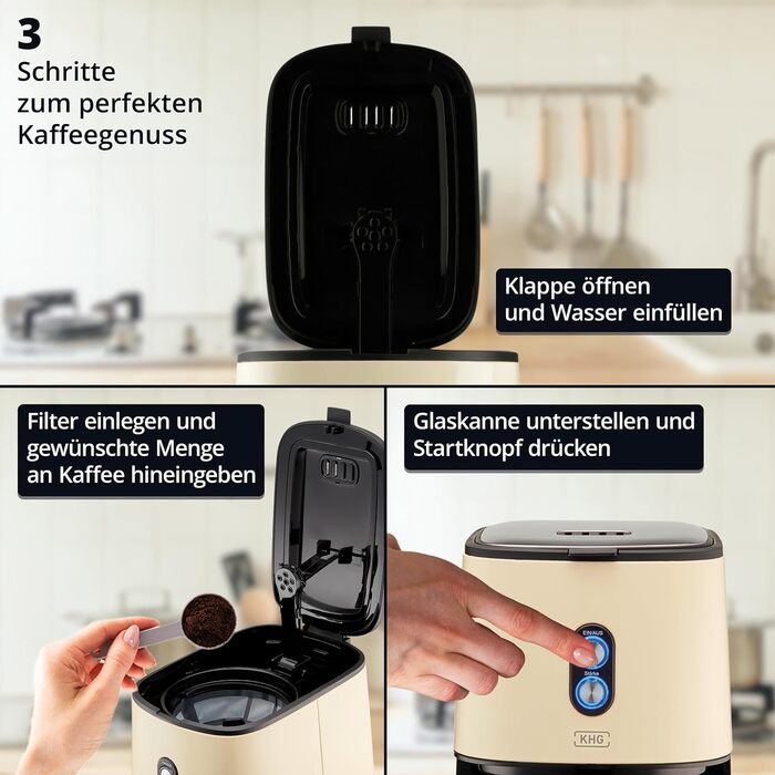 KHG Кофемашина 1,5 л 900 Вт нержавеющая сталь/пластик Cream KHG