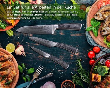 Wakoli Набор из 3 профессиональных кухонных ножей дамасская сталь/дерево пакка Edis Wakoli