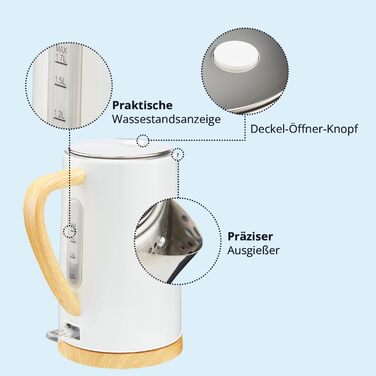 KHG Электрочайник 1,7 л нержавеющая сталь/пластик скандинавский стиль White KHG