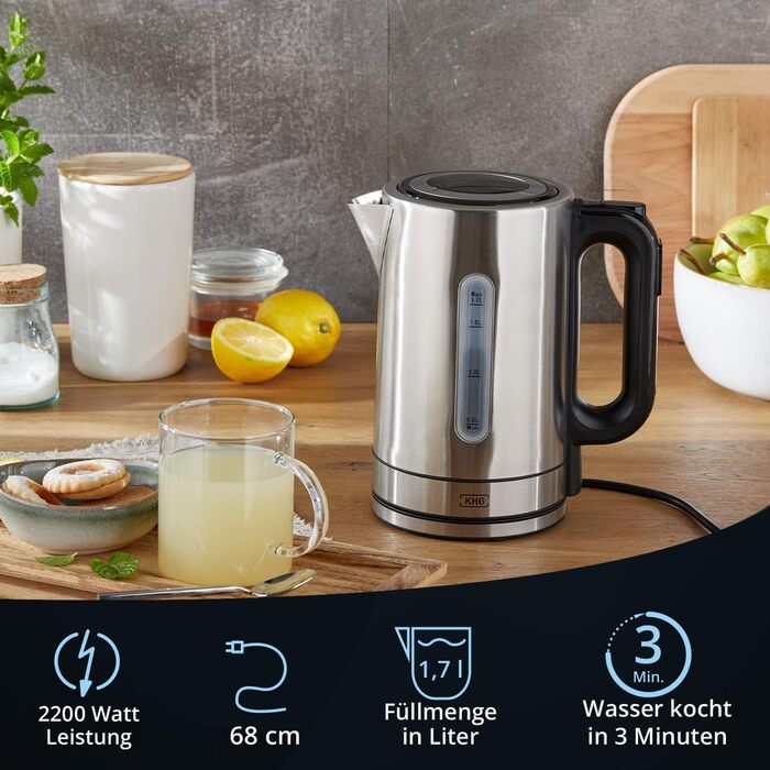 KHG Электрочайник 1,7 л 2200 Вт нержавеющая сталь WK-1703 ES KHG