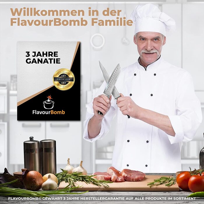 Поварской нож FlavourBomb из 67 слоев дамасской стали, рукоять из микарты, 20 см