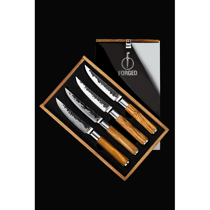 Набор кованых ножей для стейка Forged, 4 предмета, из оливкового дерева и японсокой нержавеющей стали, ручная работа, в деревянной коробке