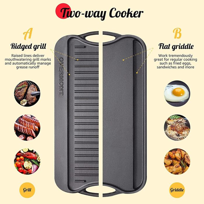 OVERMONT Чугунная сковорода-гриль с набором из 2 скребков 43,2 x 24,6 см Overmont