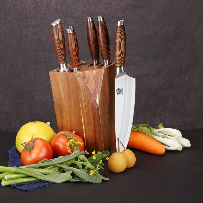 Набор ножей WILDMOK из 7 предметов, набор ножей шеф-повара из немецкой стали, драгоценная ручка Pakkawood для набора блоков кухоннх ножей