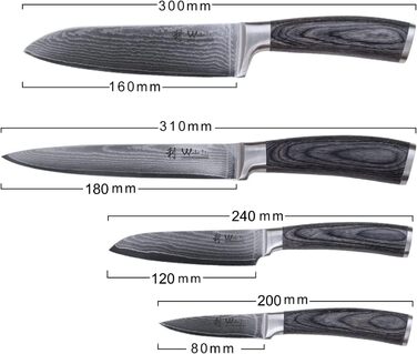 Набор из 4 профессиональных кухонных ножей дамасская сталь/дерево пакка Wakoli Edi