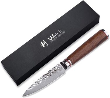 Профессиональный поварской нож из натуральной дамасской стали с рукояткой из орехового дерева 9 см 67 Wakoli
