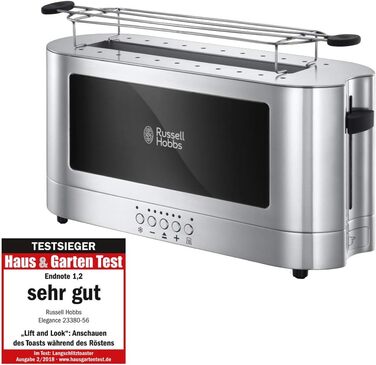 Цифровая кофеварка Russell Hobbs Elegance из нержавеющей стали, функция таймера, до 10 чашек, стекляннй чайник обемом 1,25 л, мощностью 1600 Вт, и тостер с длиннм шлицем из стекла/нержавеющей стали Elegance, в комплекте. Насадка для булочек, 1420 Вт, 2338