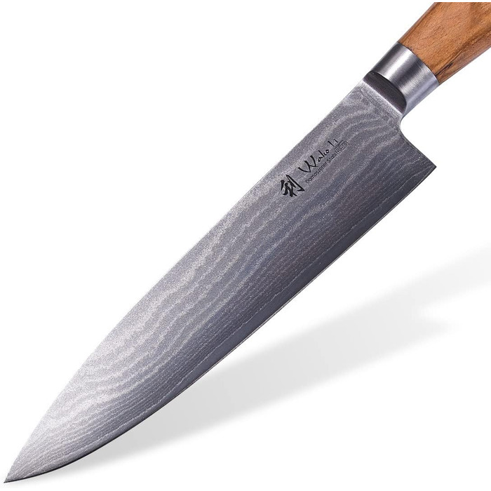 Высококачественный профессиональный нож с ручкой из оливкового дерева с дамасским лезвием Wakoli