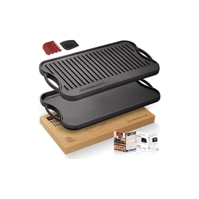 OVERMONT Чугунная сковорода-гриль с набором из 2 скребков 43,2 x 24,6 см Overmont