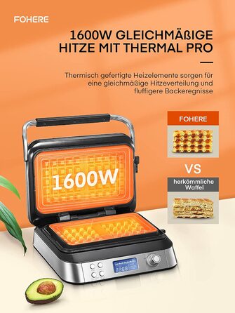 Вафельница c антипригарным покрытием 1600 Вт Thermal Pro FOHERE