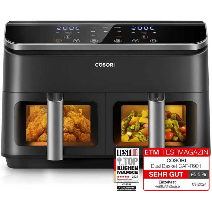 Аэрофритюрница двухкамерная 8,5 л 1800 Вт Balck XXL COSORI