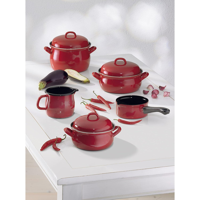 Кастрюля 0.75 л 14 см, эмалированная, красная Riess 0127-030