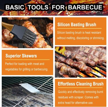 Набор прочнх аксессуаров для барбекю grilljoy из 31 предмета набор для барбекю из нержавеющей стали с сумкой для хранения в кемпинге, задняя дверь - идеальная посуда для барбекю, подарок для мужчин и женщин коричневого цвета