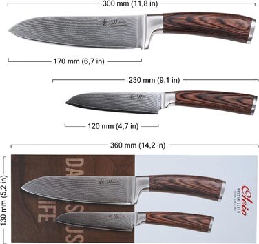 Поварской набор из 2 кухонных ножей из дамасской стали Pakka Wood Edib Wakoli