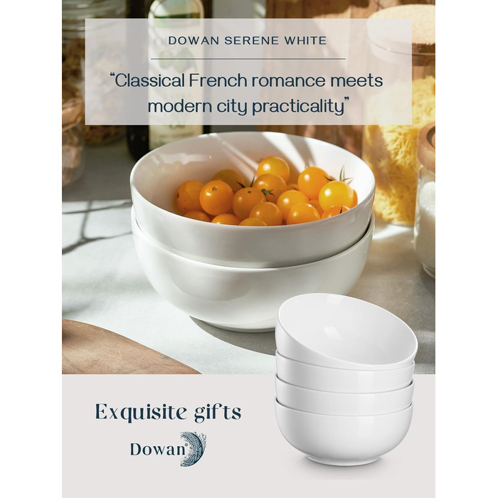 Набор глубоких керамических пиал 1,1 л 4 предмета White DOWAN