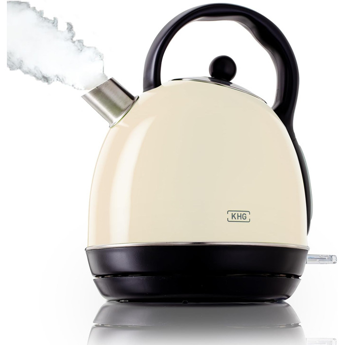 KHG Электрочайник 1,7 л ретро дизайн нержавеющая сталь/пластик Cream KHG