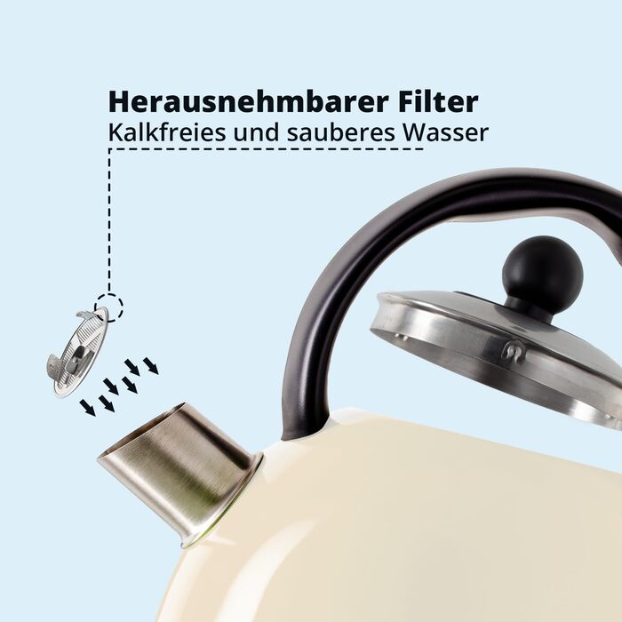 KHG Электрочайник 1,7 л ретро дизайн нержавеющая сталь/пластик Cream KHG