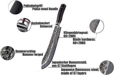 Профессиональный поварской нож из настоящей дамасской стали с рукояткой из дерева пакка 25 см Wakoli Ebo